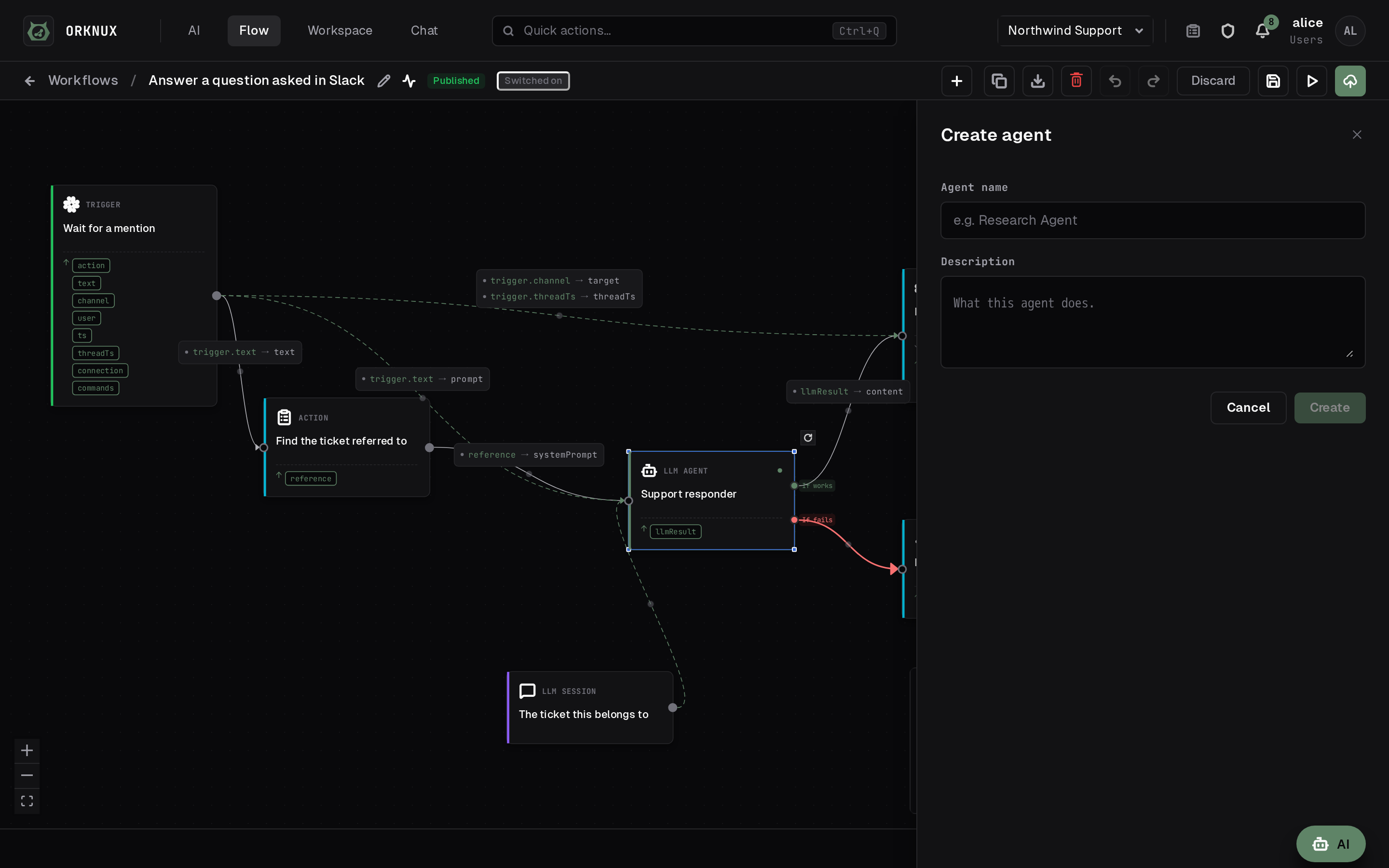 The builder, open down the left, with the graph it is being made for still on screen.